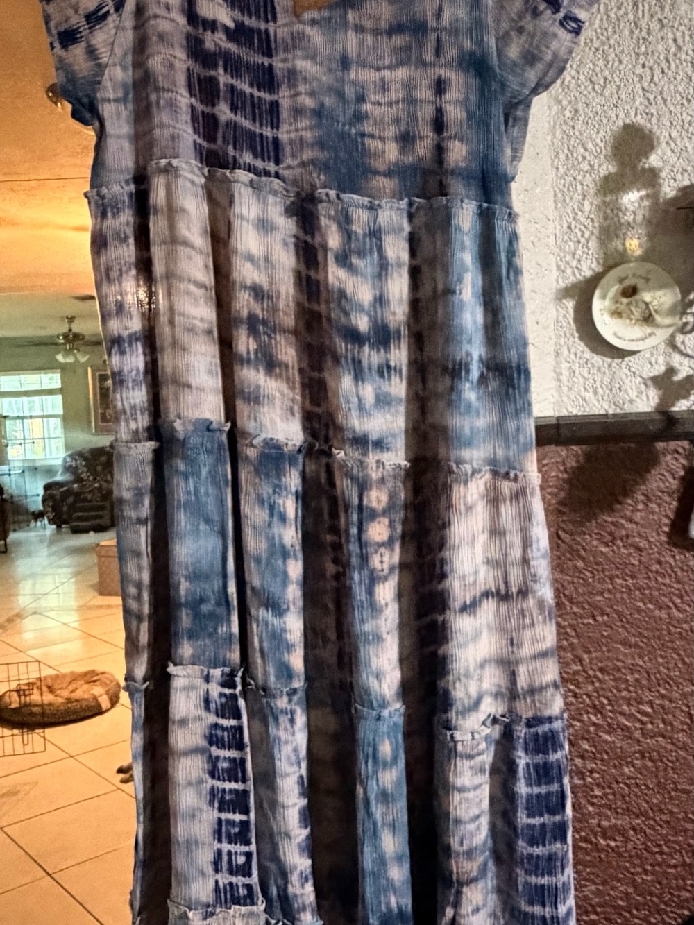 NWT. Natural Life Women's Blue/White Tie-Dye Maxi Dress Long Short Sleeve Size M